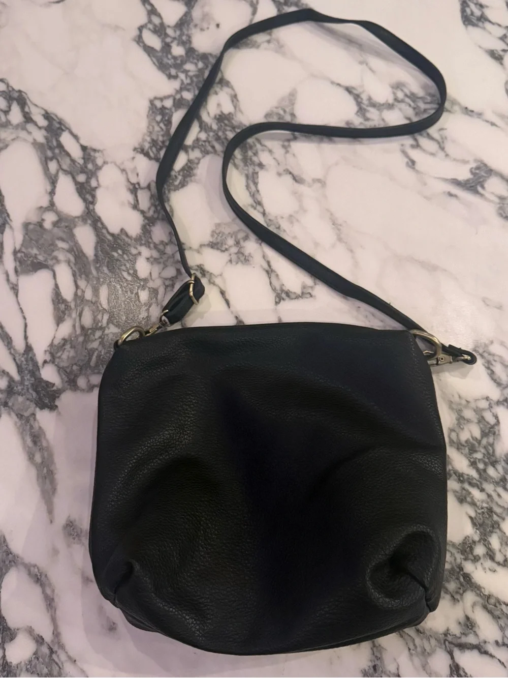 Black Leather Slouchy Crossbody Bag Hobo Purse